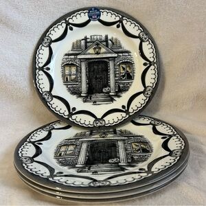 NEW Royal Stafford England Halloween 1666 Haunted House Dinner Plates S/4